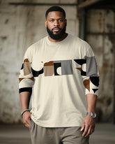 Big & Tall Men's Apricot Geometric Print Long Sleeve T-shirt